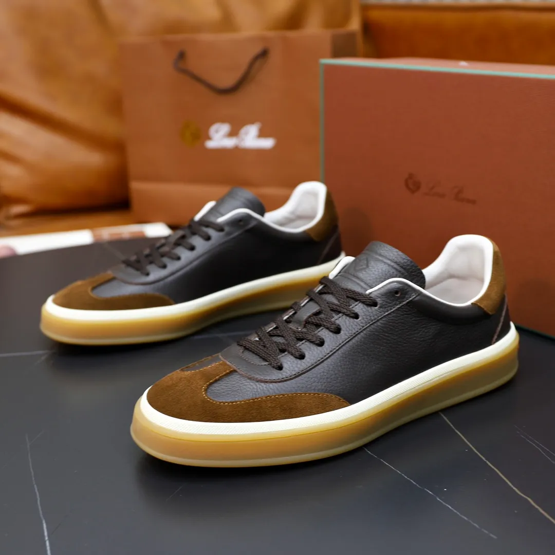 Men's Men's Shoes💰540💰••New Products•• LoroPian*_Noyo-Pianya New men's casual moral training sneakers, LP lace-up casual shoes!  Made of original imported soft cowhide and suede fabric, it highlights the sporty style. The heel is decorated with logo embossing and the original molding. The raw rubber translucent sole combined with the color welt adds a sense of modernity to the shoe. The shoe is overall refreshing and easy to match with style. It has a full cowhide lining for the feet. The original box packaging at the counter comes with wooden balls and a dust bag! Size: 38-44 (.45 customized)